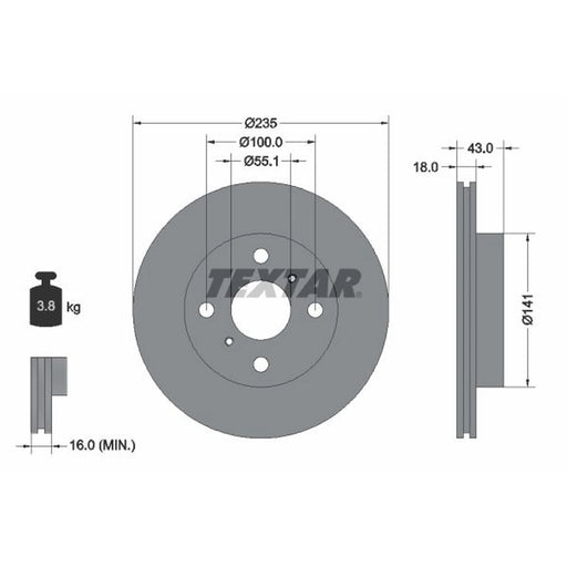 Textar 2 x Internally Vented Front Brake Discs 92103603