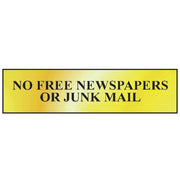 Scan No Free Newspapers Or Junk Mail - Polished Brass Effect 200 x 50mm - 6023