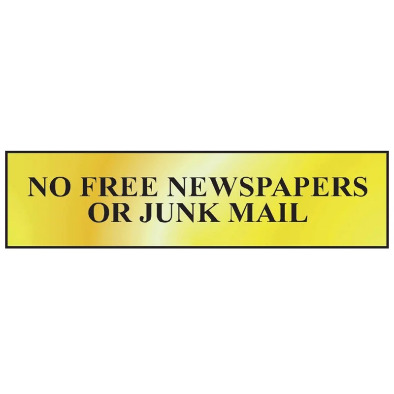 Scan No Free Newspapers Or Junk Mail - Polished Brass Effect 200 x 50mm - 6023