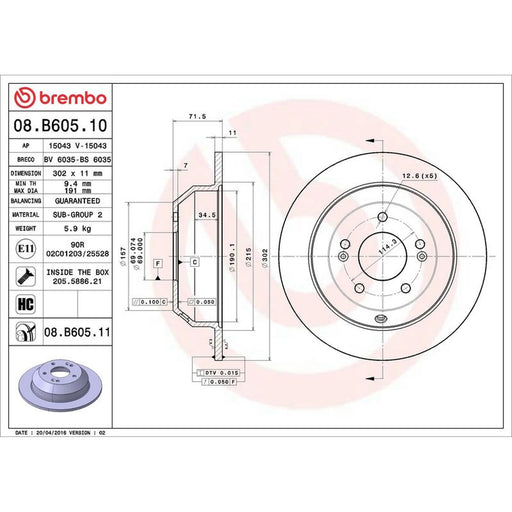 Brembo 2 x Solid Rear Brake Discs 08.B605.11