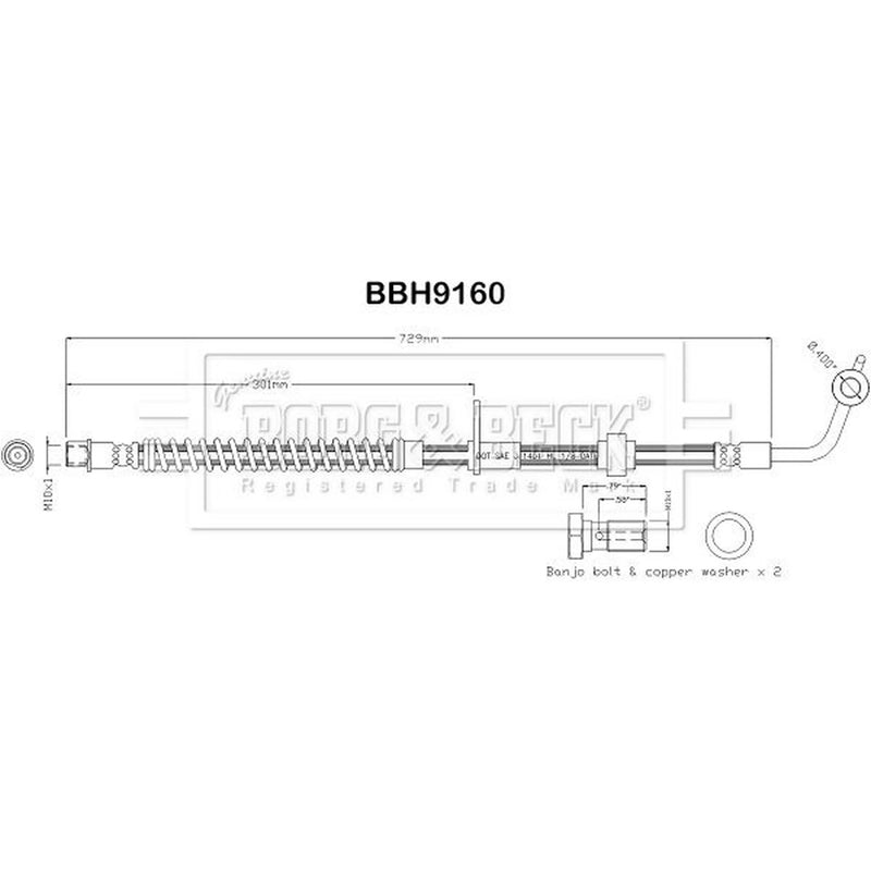 Borg & Beck Brake Hydraulic Hose Line Front Left BBH9160