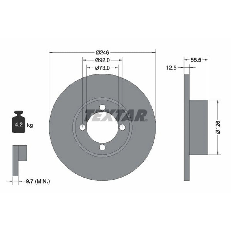 Textar 2 x Solid Front Brake Discs 92010700
