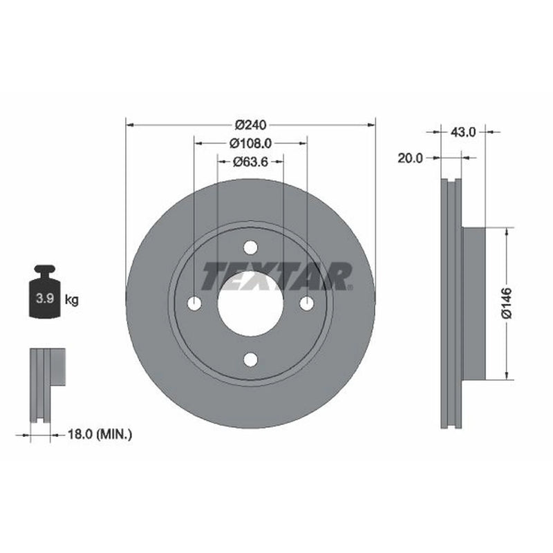 Textar 2 x Vented Front Brake Discs 92051003