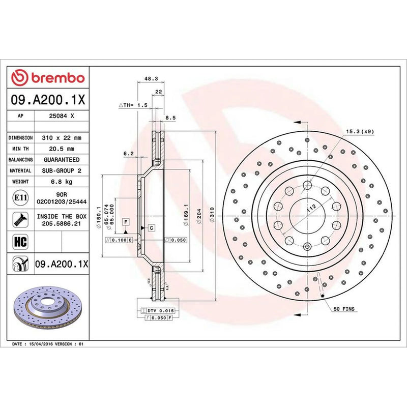 Brembo Xtra 2 x / Rear Brake Discs 09.A200.1X
