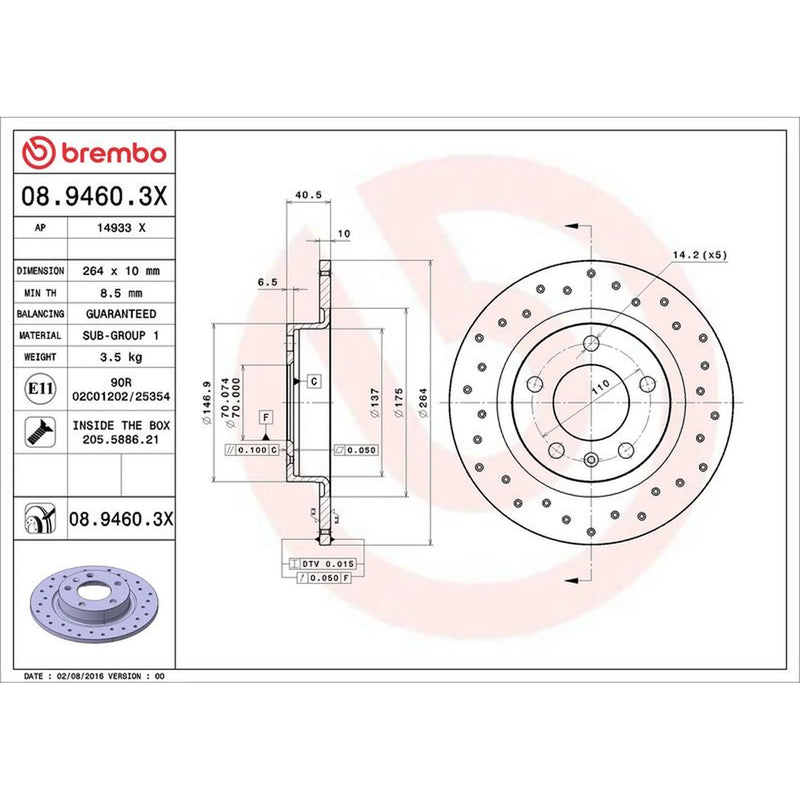 Brembo Xtra 2 x Perforated Rear Brake Discs 08.9460.3X