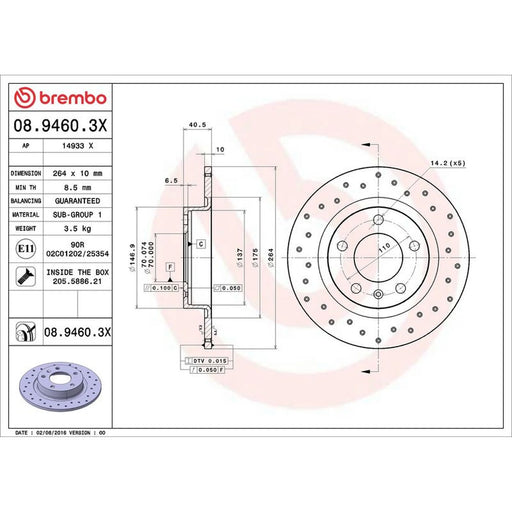 Brembo Xtra 2 x Perforated Rear Brake Discs 08.9460.3X