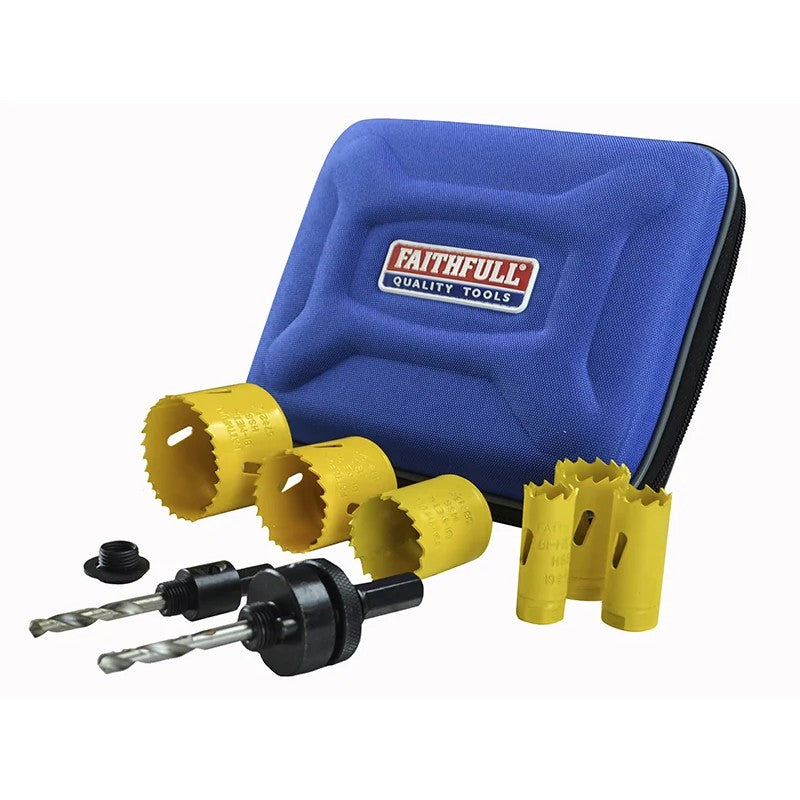 Faithfull Universal Varipitch Holesaw Plumber's Kit, 9 Piece 19-57mm - FAIHSKP