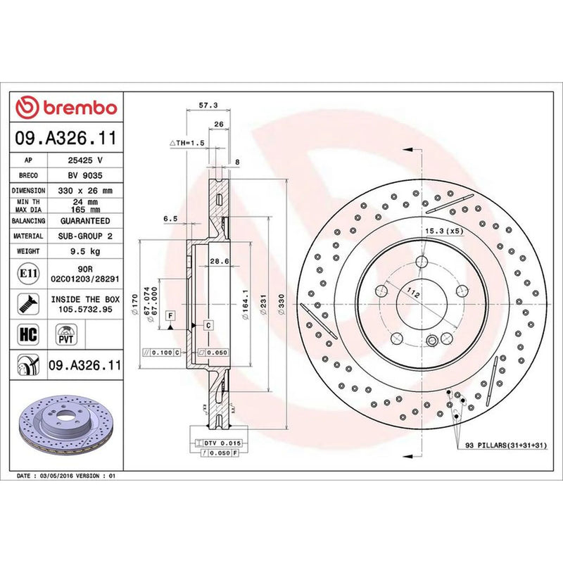 Brembo 2 x / Rear Brake Discs 09.A326.11
