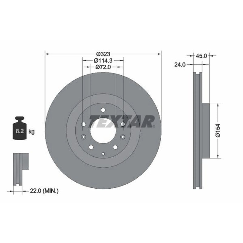Textar 2 x Internally Vented Front Brake Discs 92174403