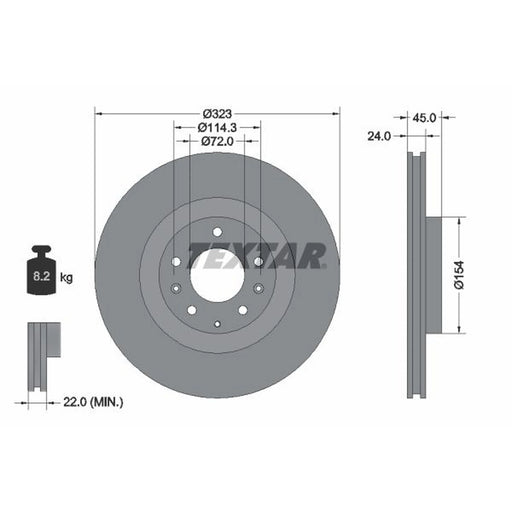 Textar 2 x Internally Vented Front Brake Discs 92174403
