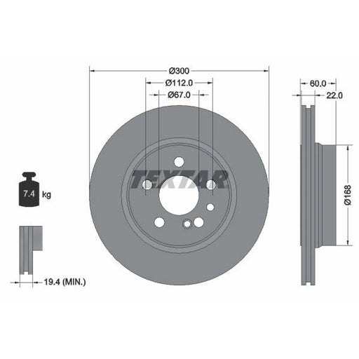 Textar 2 x Internally Vented Rear Brake Discs 92056800