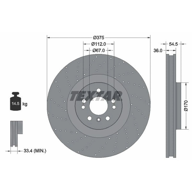 Textar 2 x Perforated Front Brake Discs 92279805
