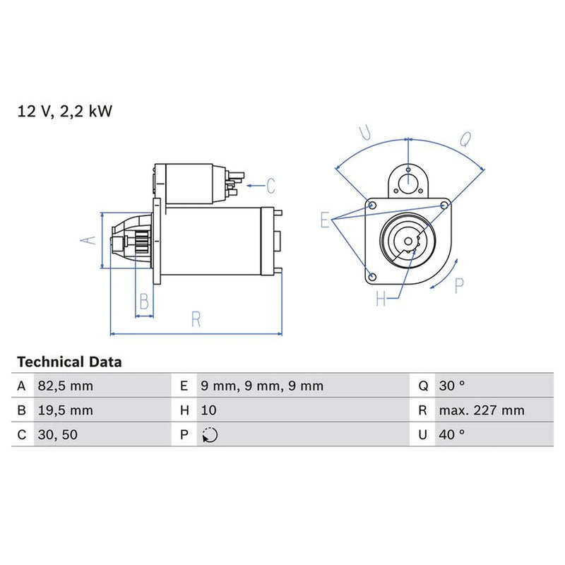 Bosch Starter Motor 12V 2.2kW 10 Teeth 0 986 024 750