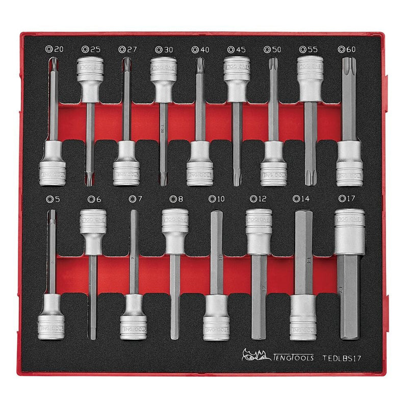 Teng Tools 1/2" Long Hex & TX Bit Socket Set FOAM2 17 Pieces