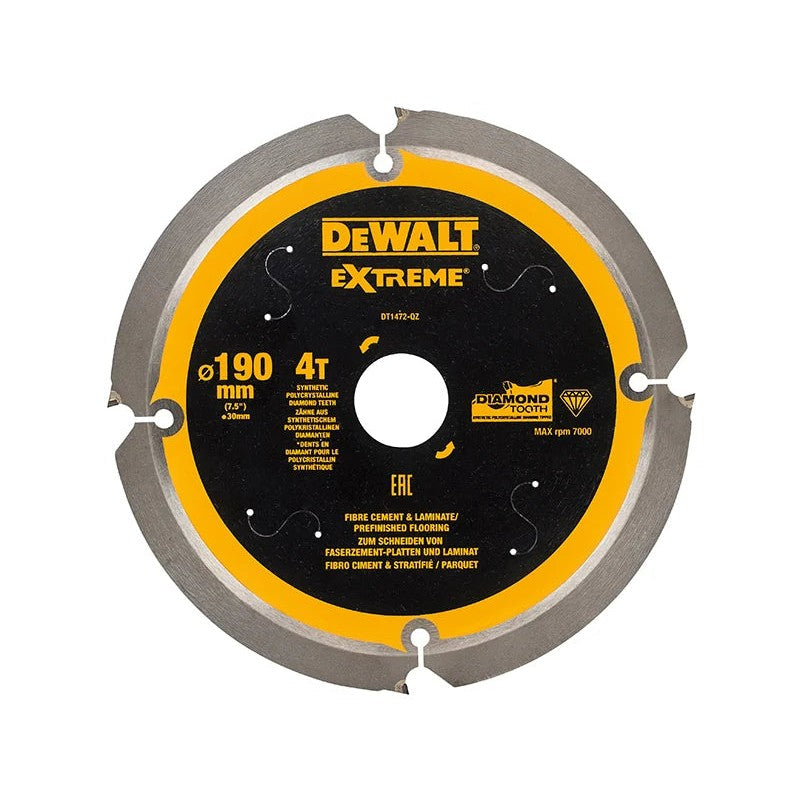DEWALT Power Tools Extreme PCD Fibre Cement Saw Blade 190 x 30mm x 4T