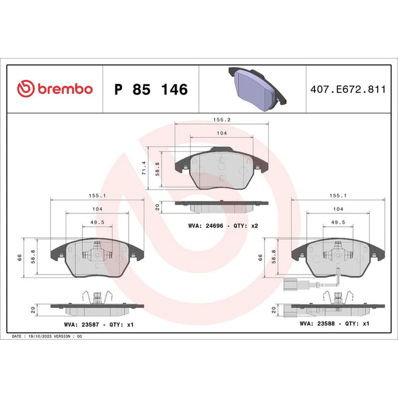 Brembo 4 x Front Brake Pad Set P85146