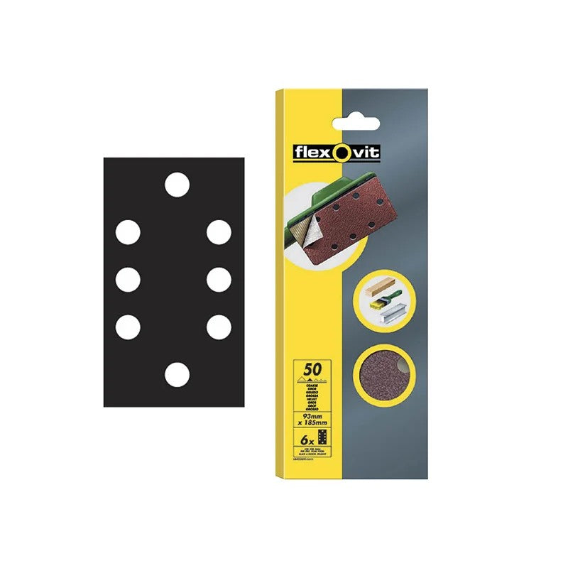 Flexovit 1/3 Sanding Sheets Quick-Release Coarse 50 Grit (Pack 6) - 63642526342