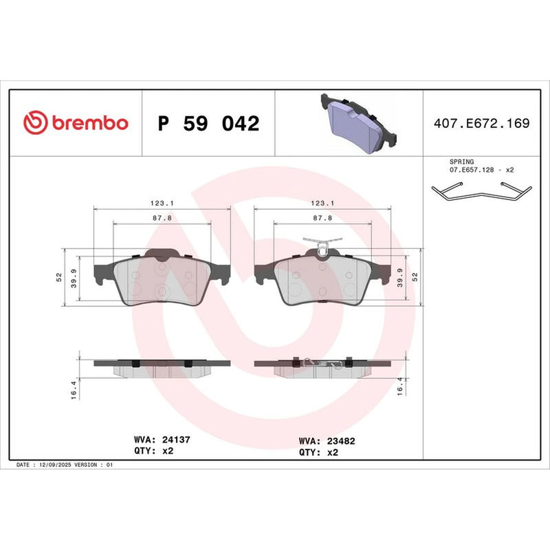 Brembo 4 x Rear Brake Pad Set P59042