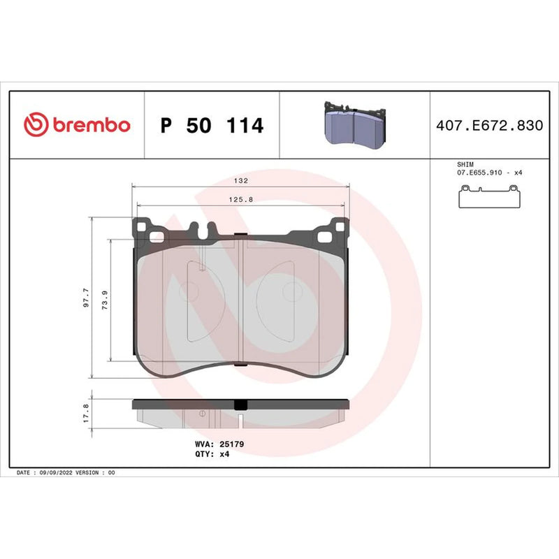Brembo 4 x Front Brake Pad Set P50114
