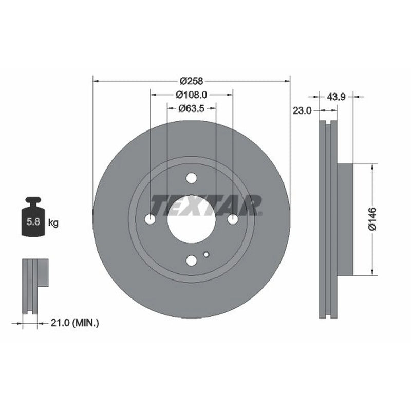 Textar 2 x Internally Vented Brake Discs 92176003
