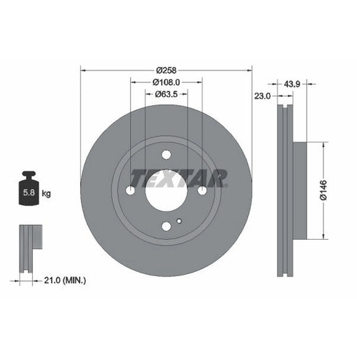 Textar 2 x Internally Vented Brake Discs 92176003