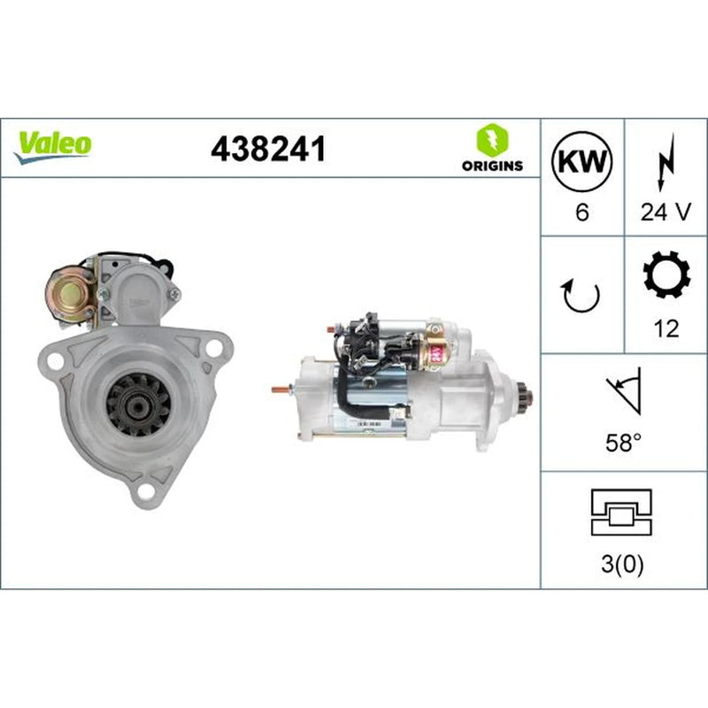 Valeo Starter Motor 24V 6kW 12 Teeth 438241