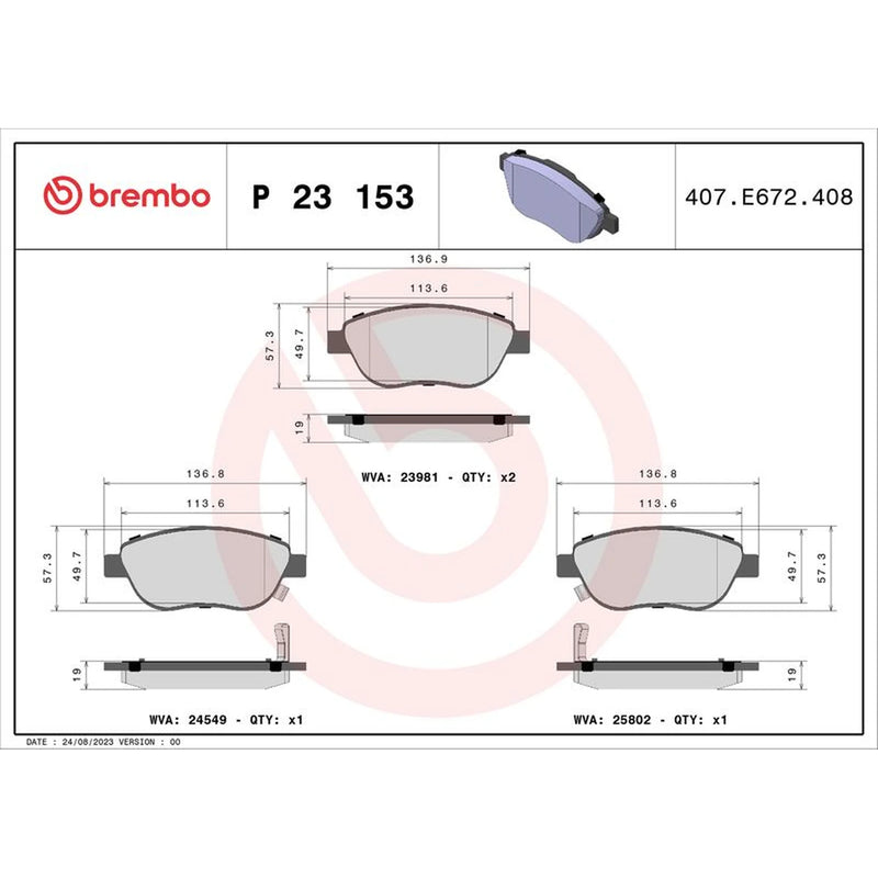 Brembo 4 x Front Brake Pad Set P23153