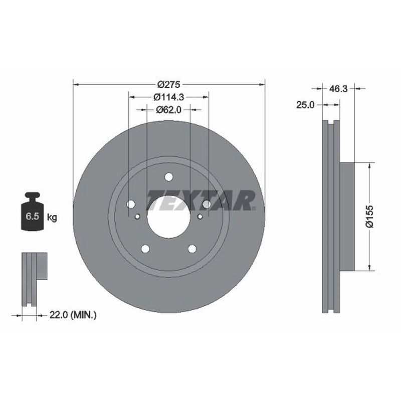 Textar 2 x Internally Vented Brake Discs 92232703