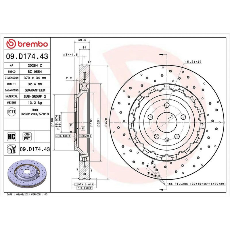 Brembo 2 x Aluminium Front Brake Disc Hub Brake Discs 09.D174.43