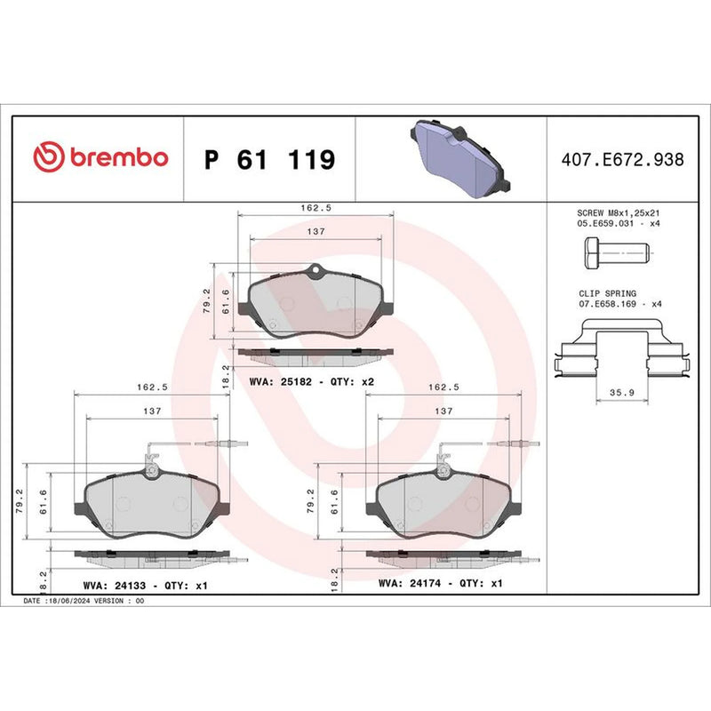 Brembo 4 x Front Brake Pad Set P61119