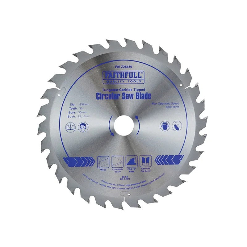 Faithfull TCT Circular Saw Blade 250 x 30mm x 24T POS - FAIZ25024