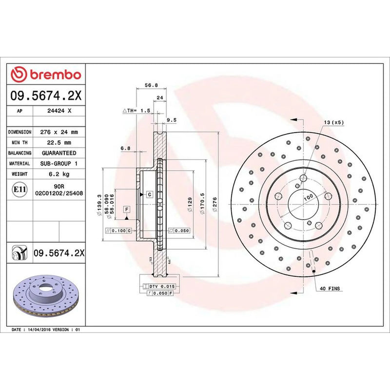Brembo Xtra 2 x Perforated/Vented Front Brake Discs 09.5674.2X