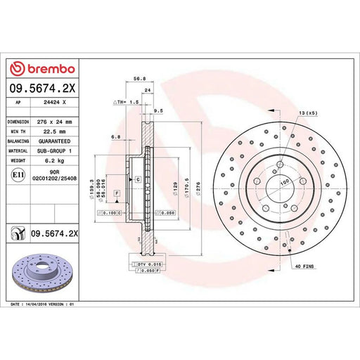 Brembo Xtra 2 x Perforated/Vented Front Brake Discs 09.5674.2X