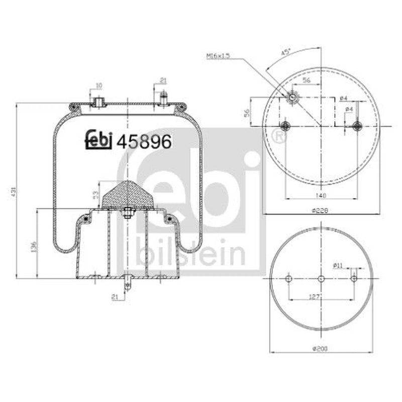 Febi Air Suspension Bellow non-steered leading axle 45896