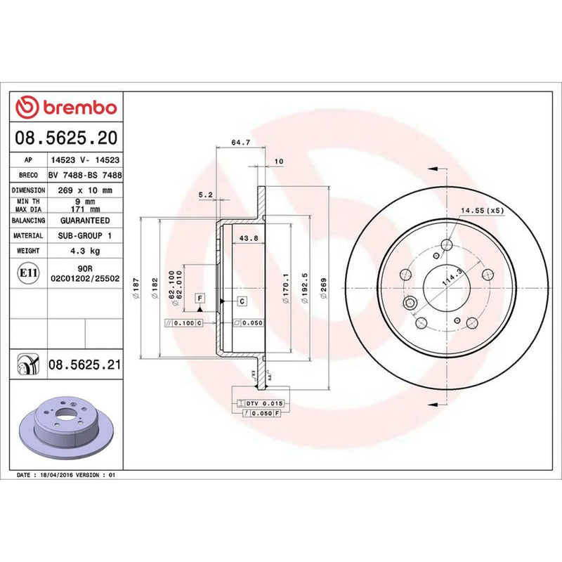 Brembo 2 x Solid Rear Brake Discs 08.5625.21