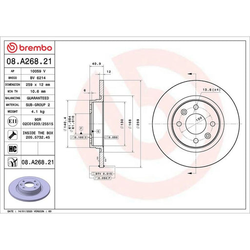 Brembo 2 x Solid Front Brake Discs 08.A268.21
