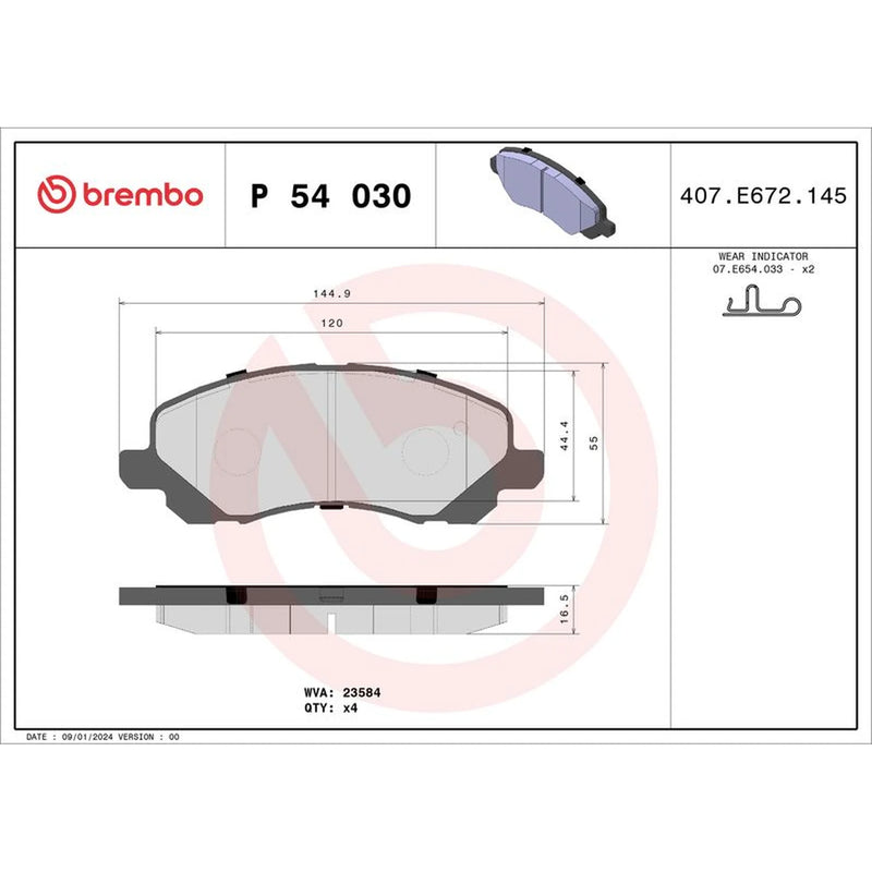Brembo 4 x Front Brake Pad Set P54030