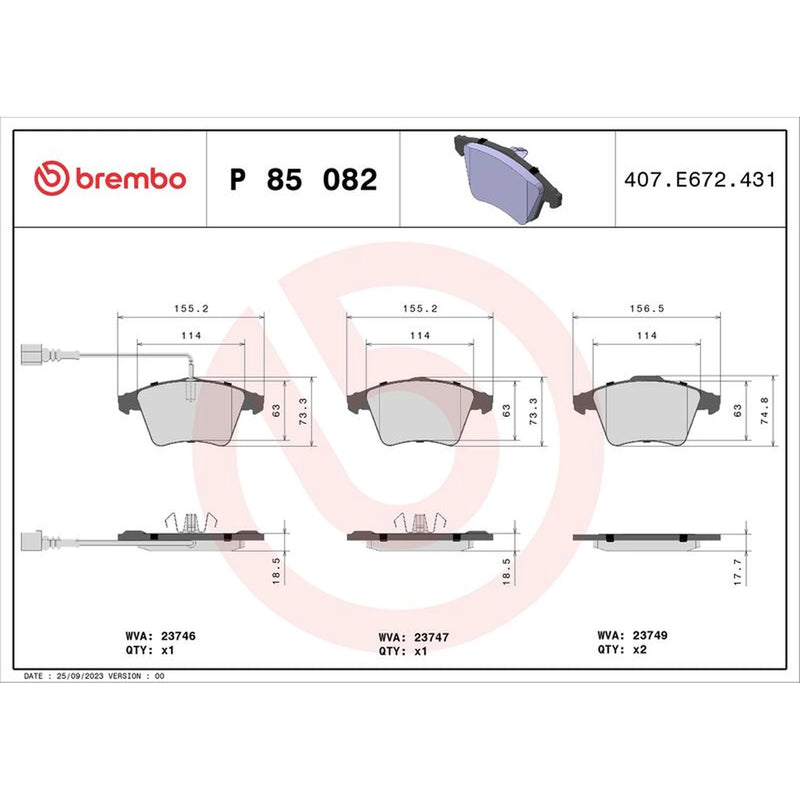 Brembo 4 x Front Brake Pad Set P85082