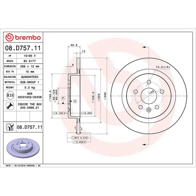 Brembo 2 x Solid Rear Brake Discs 08.D757.11