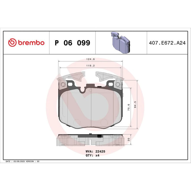 Brembo 4 x Front Brake Pad Set P06099