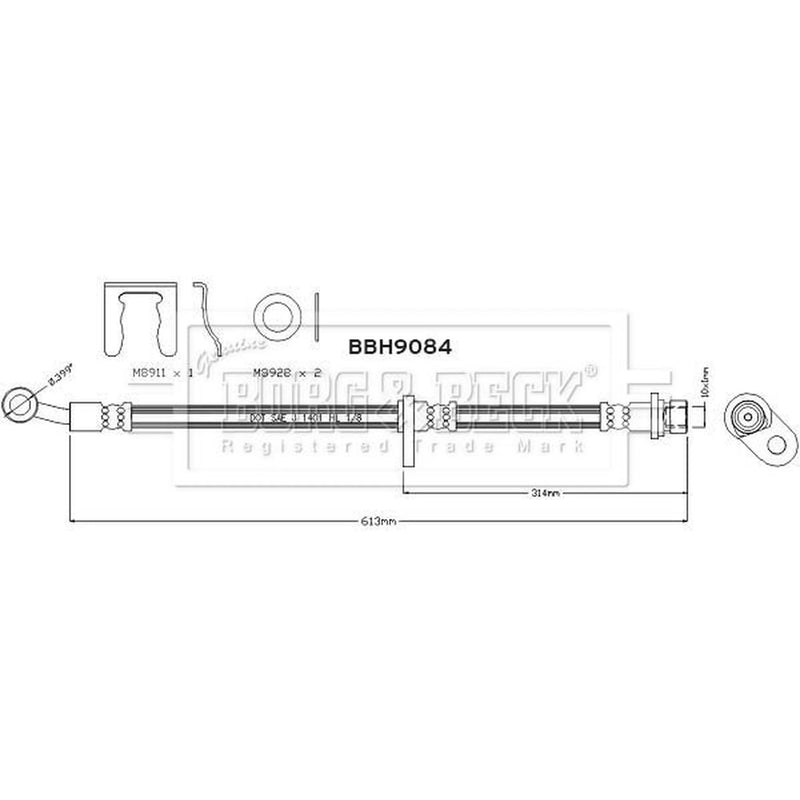 Borg & Beck Brake Hydraulic Hose Line Front Right BBH9084