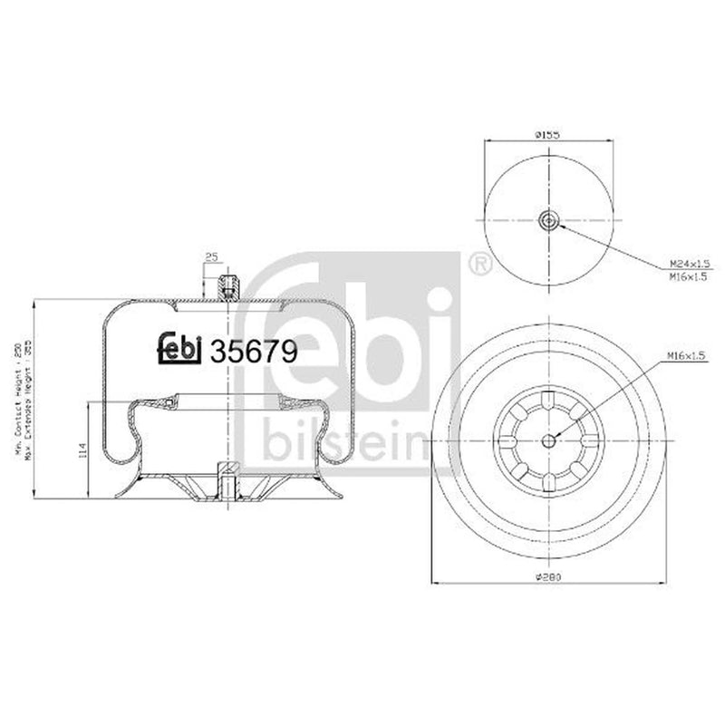 Febi Air Suspension Bellow 155mm Front Right 35679