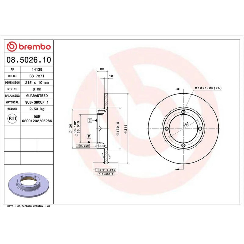 Brembo 2 x Solid Front Brake Discs 08.5026.10