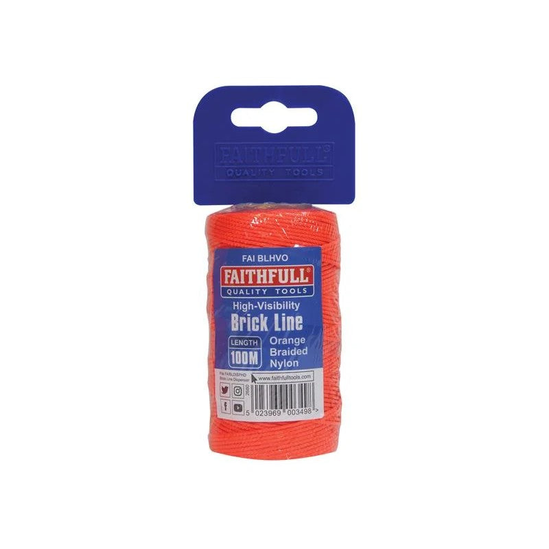 Faithfull Hi-Vis Nylon Brick Line 100m (330ft) Orange - FAIBLHVO