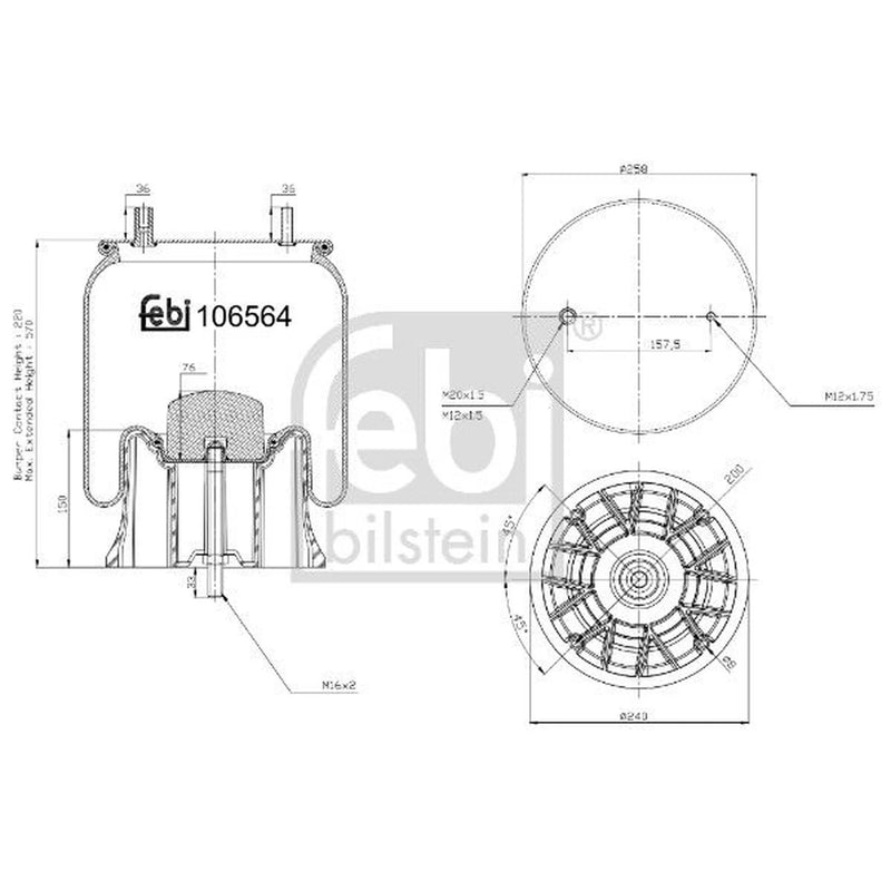 Febi Air Suspension Bellow 240mm 106564