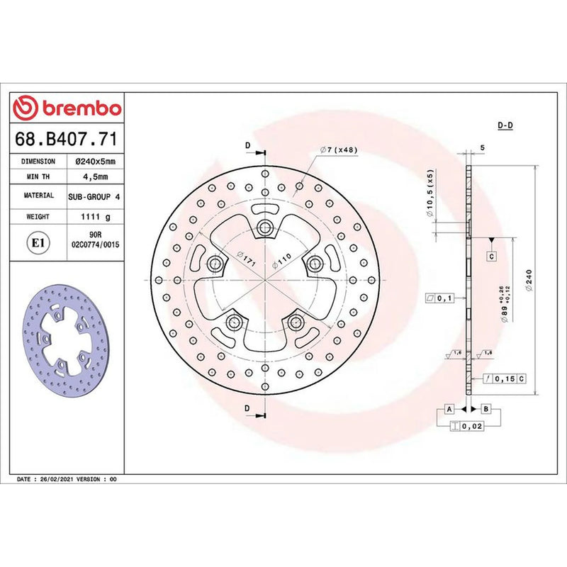 Brembo 2 x Rigid Rear Brake Disc Brake Discs 68B40771
