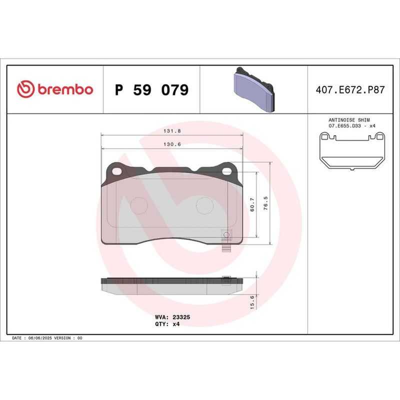 Brembo 4 x Front Brake Pad Set P59079