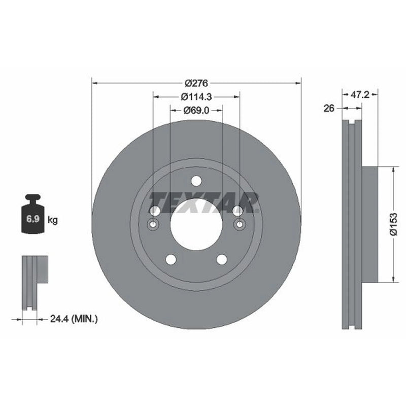 Textar 2 x Vented Front Brake Discs 92131000