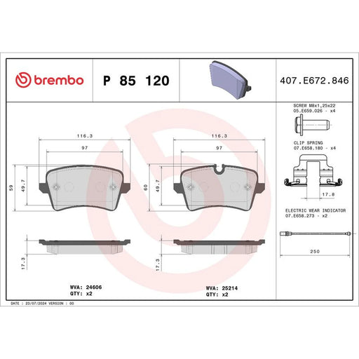 Brembo 4 x Rear Brake Pad Set P85120