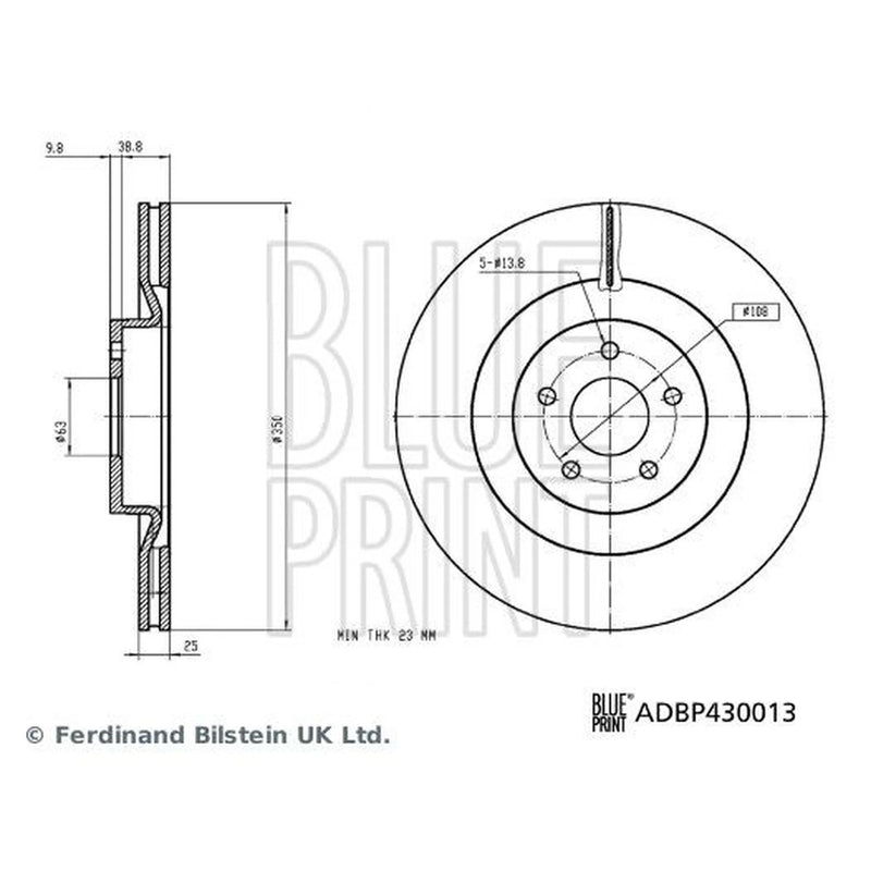 Blue Print 2 x Internally Vented Front Brake Discs ADBP430013